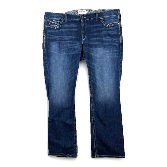 Ariat REAL Denim Boot Jeans Womens Plus 26L Blue Raquel Western Heavy Stitch - Picture 1 of 15